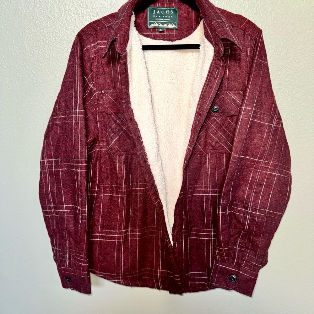 JACHS NY Burgundy Flannel Shirt Jacket Sherpa Lined | Men’s Medium | Warm